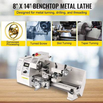 Mini Metal Lathe – 8" x 14", 650W Variable Speed Benchtop Lathe, 2250 RPM Precision Metalworking Lathe for Turning, Threading, and Milling
