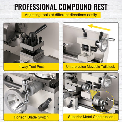 Mini Metal Lathe – 8" x 14", 650W Variable Speed Benchtop Lathe, 2250 RPM Precision Metalworking Lathe for Turning, Threading, and Milling
