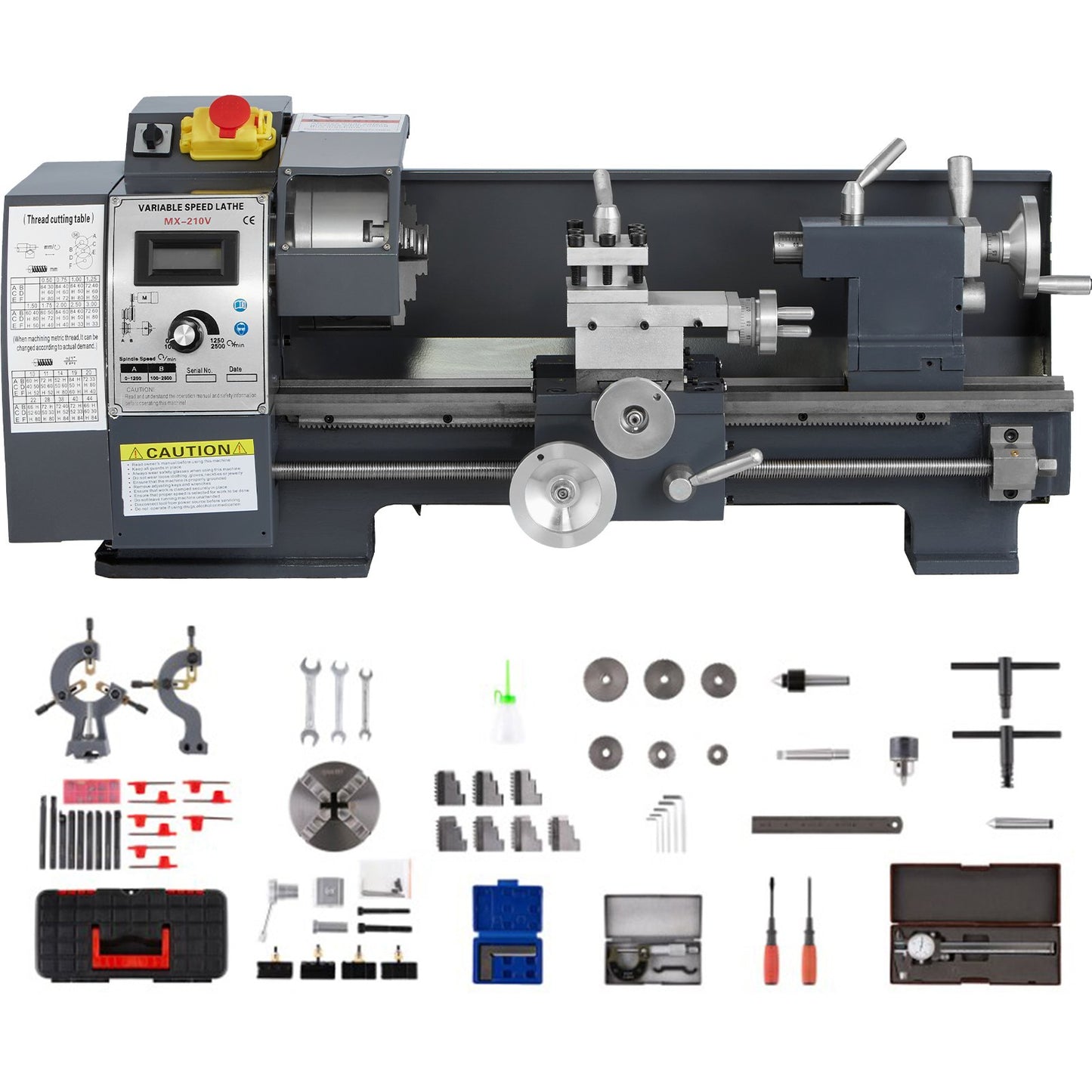 Metal Lathe – 8.3" x 29.5" Benchtop Precision Lathe, 750W Brushless Motor, 0–2500 RPM Variable Speed, Metal Gears, with Tool Box