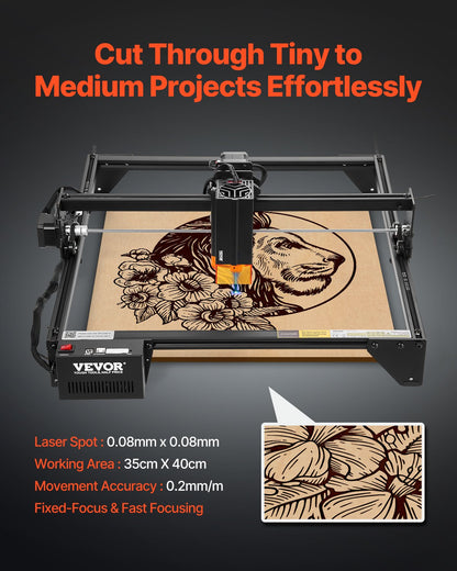 20W Laser Engraver with Compressed Spot & Eye Protection – 350x400mm Work Area, 10,000 mm/min Speed – Compatible with LightBurn, LaserGRBL