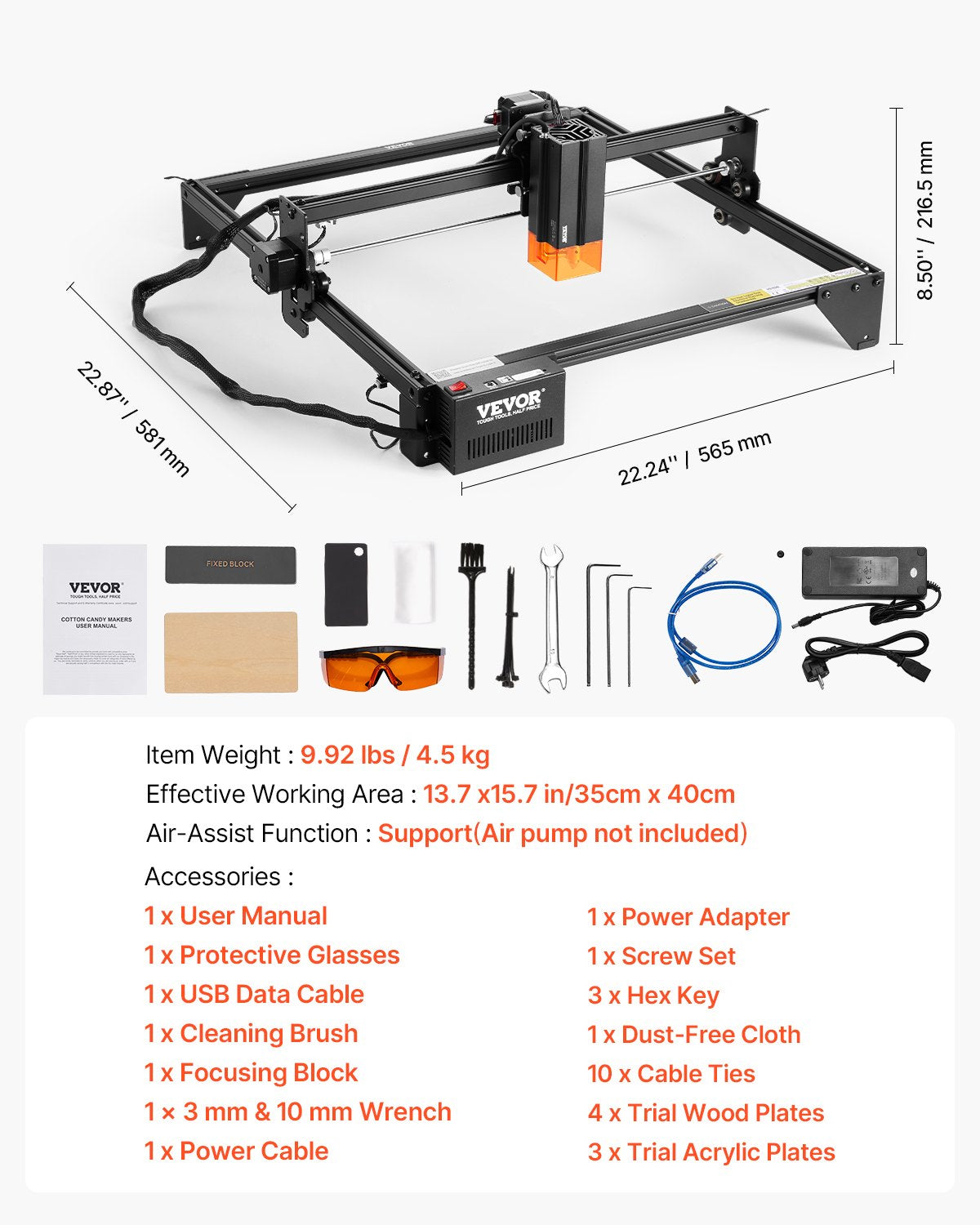 20W Laser Engraver with Compressed Spot & Eye Protection – 350x400mm Work Area, 10,000 mm/min Speed – Compatible with LightBurn, LaserGRBL
