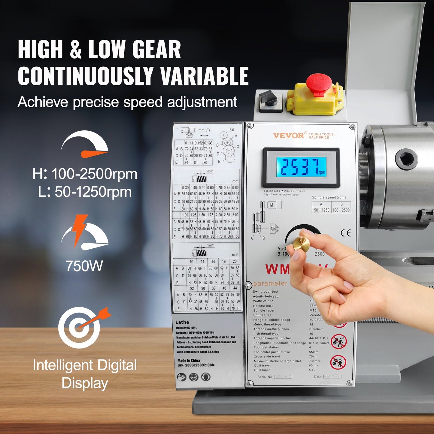 8.3"x29.5" Benchtop Metal Lathe – 750W Brushless Motor, 0–2500 RPM Variable Speed, Precision Lathe with Metal Gears & Tool Box