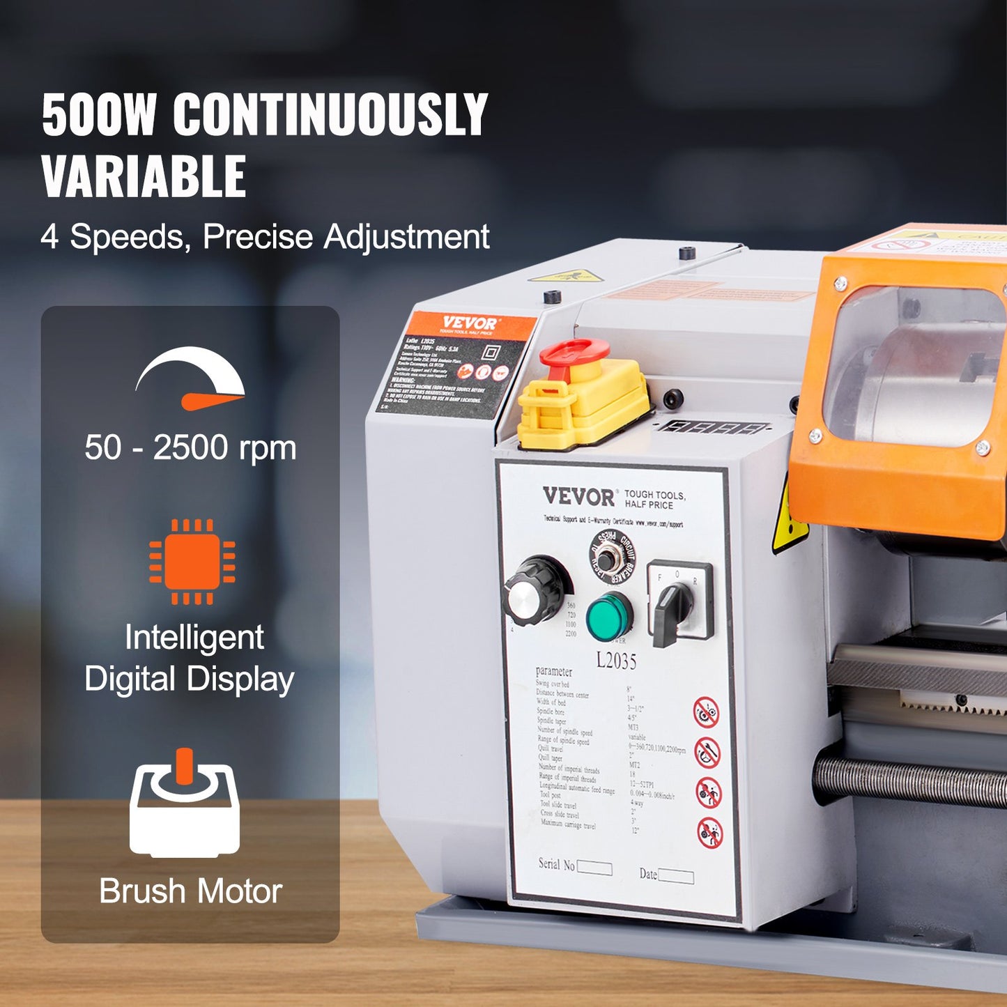 Metal Lathe Machine – 7.87" x 13.78" Benchtop Precision Lathe, 500W Motor, 50–2500 RPM Variable Speed, Metal Gears & Tool Box Included