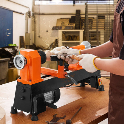 10" x 18" Benchtop Wood Lathe – 0.5 HP (370W) Power Lathe with 5 Variable Speeds, Faceplate, Foot Pads & Tool Set for Woodworking Projects