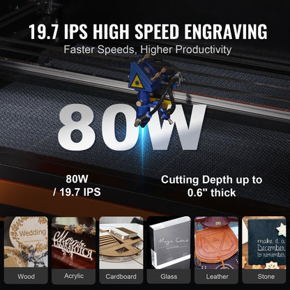 80W CO2 Laser Cutter & Engraver – 20"x28" Work Area, Air Assist, LightBurn Compatible – Cuts Wood, Acrylic, Fabric & More