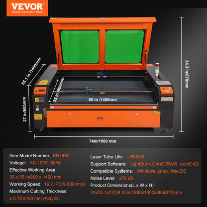 130W CO2 Laser Cutter & Engraver – 35"x55" Work Area, Air Assist, LightBurn Compatible – Cuts Wood, Acrylic, Fabric